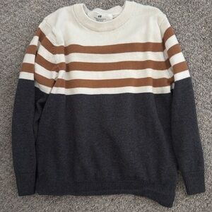 H&M kids Striped Sweater - Cream, Brown, and Gray